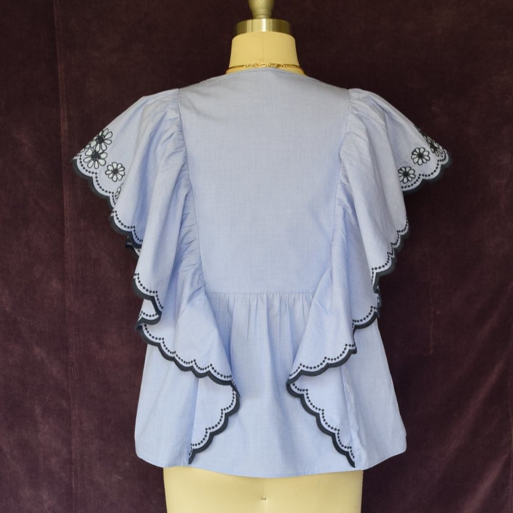 KATE SPADE scallop Chambray crochet lace tunic top - Picture 7 of 8